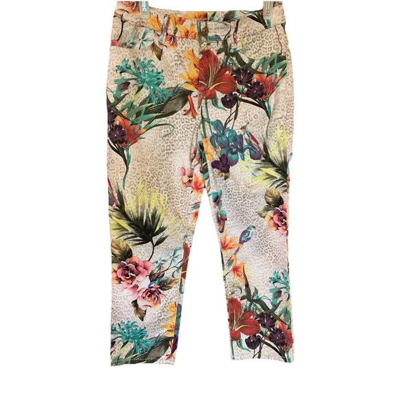 Chico's Platinum Crop Pants Tropical Bird Leopard Print Sz 0.5/Sz 6 30”x 23” - Picture 1 of 11